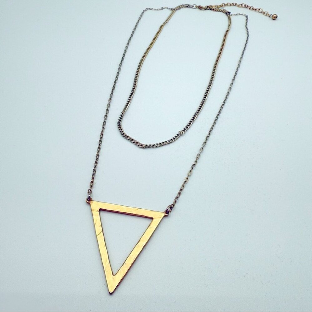Gold Triangle Pendant Two-Tone Chain Necklace